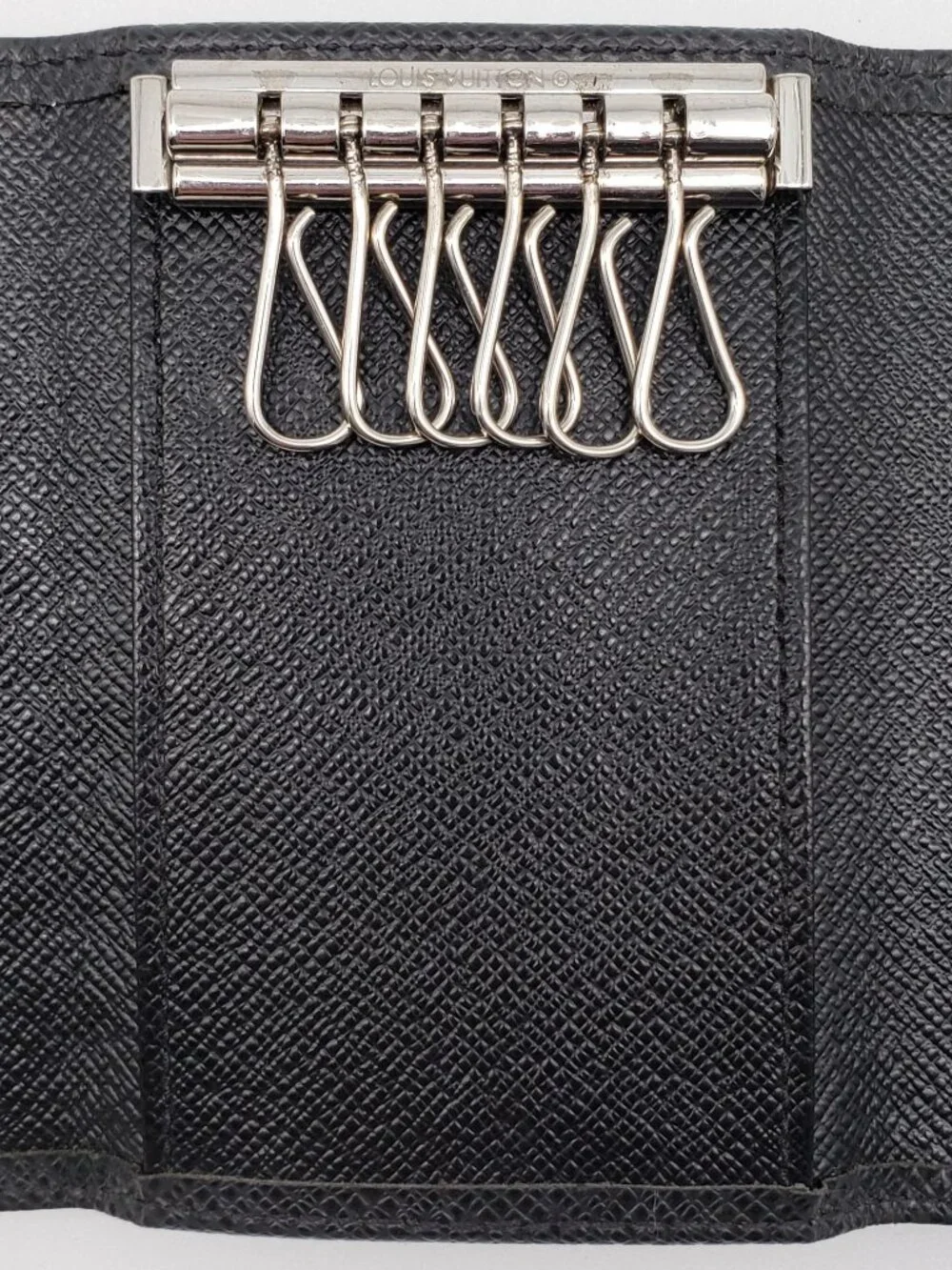 Authentic Louis Vuitton 6-Key Holder – Black Leather – Silver Hardware
